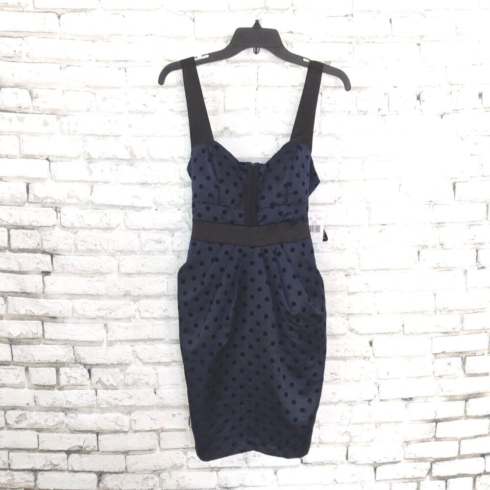 City Triangles Dress Womens Juniors 7 Blue Black Polka Dot Sleeveless Retro